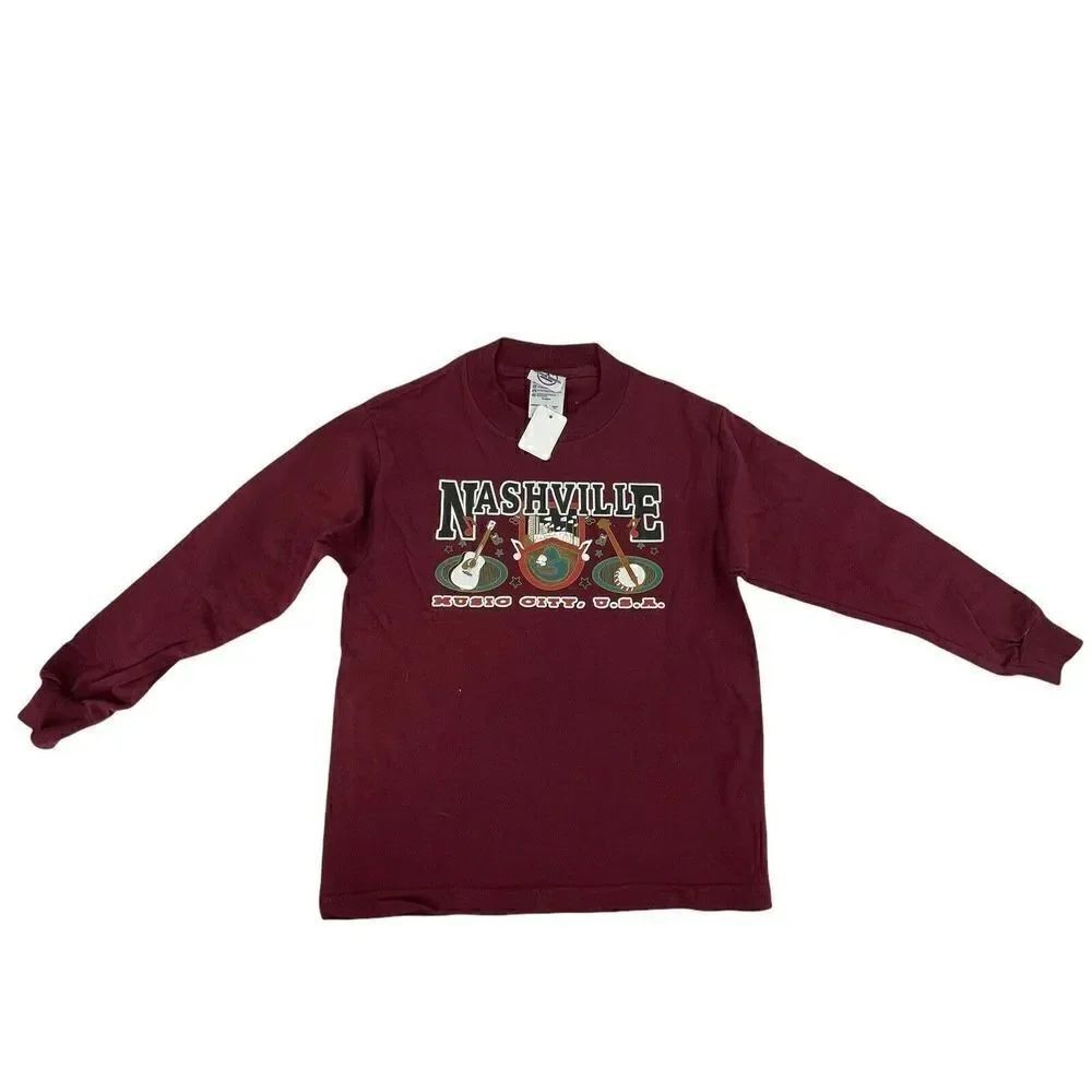 Vintage Nashville Music City T-Shirt Delta Magnum Weight Kids Size S Burgundy